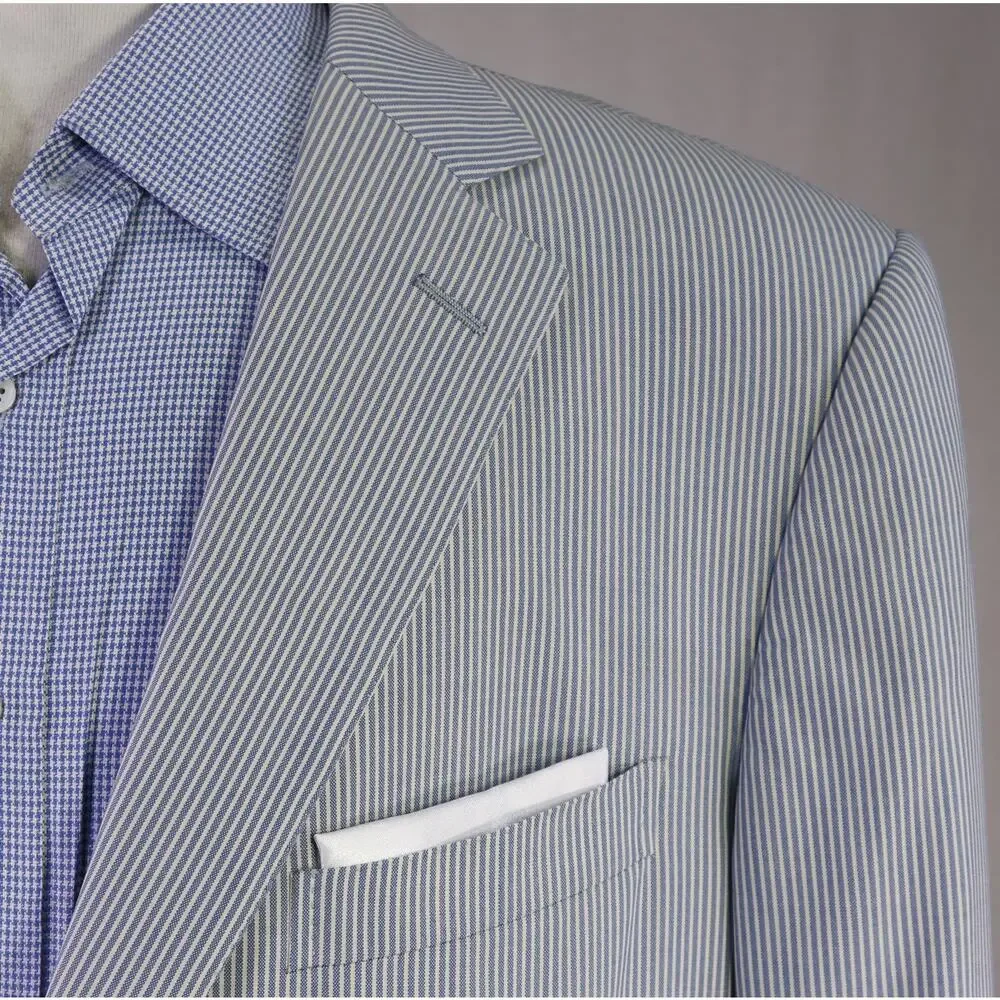 Ermenegildo Zegna Su Misura Blue White Striped 150s Wool 2-Btn Blazer Jacket 46R